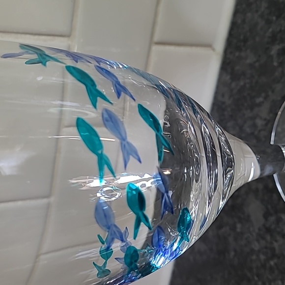 Barstow Cut Glass Blue and Turquoise Fish Goblets - Set of 4 - Picture 3 of 9